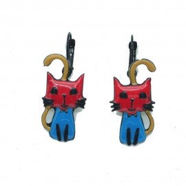 Boucles d'oreilles LOL Bijoux LOLILOTA Le chat bleu et rouge assis BFLOL085